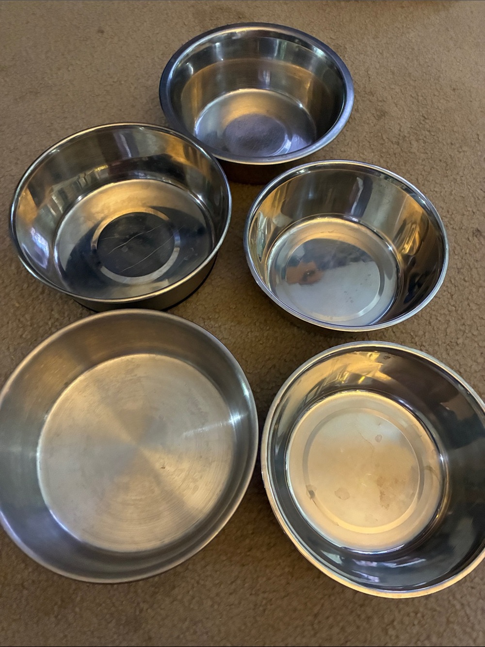 Stainless Steel Pet Bowls - Set of 5 (Silver)